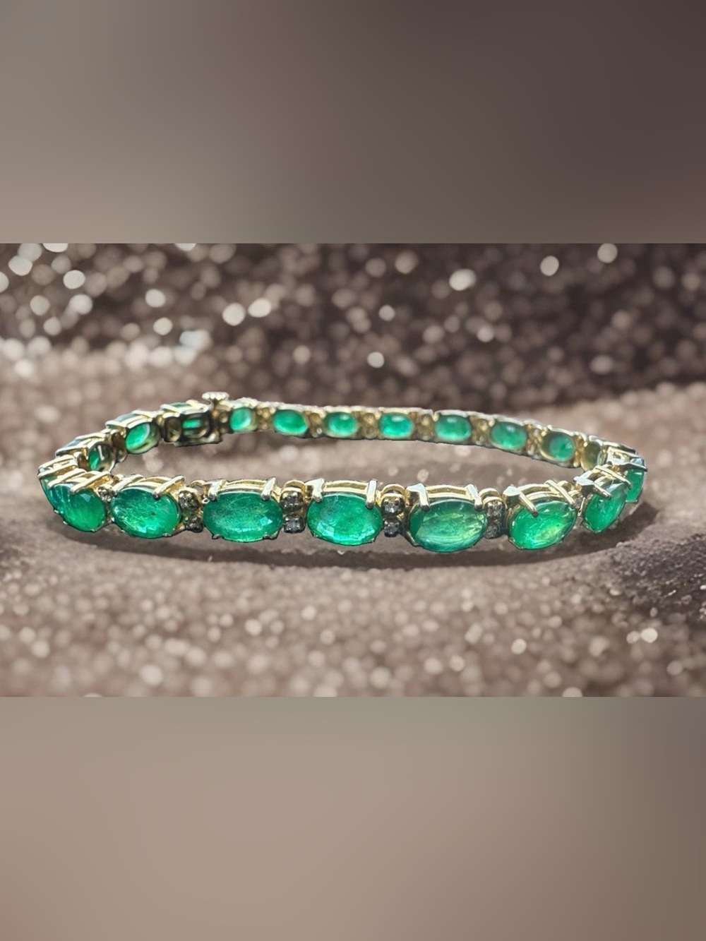 14k Yellow Gold Oval 7x5mm Emeralds And Diamond Tennis Bracelet